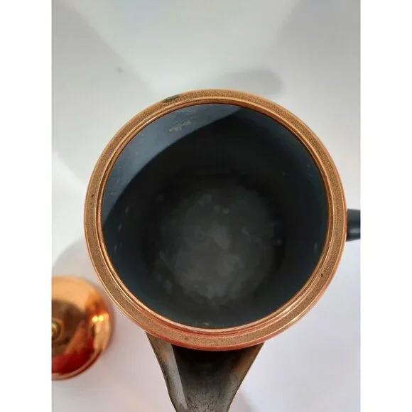 Copper Pot Chocolate Coffee Tea Kettle 8” Brass Wood Side Handle Vintage - Picture 7 of 13